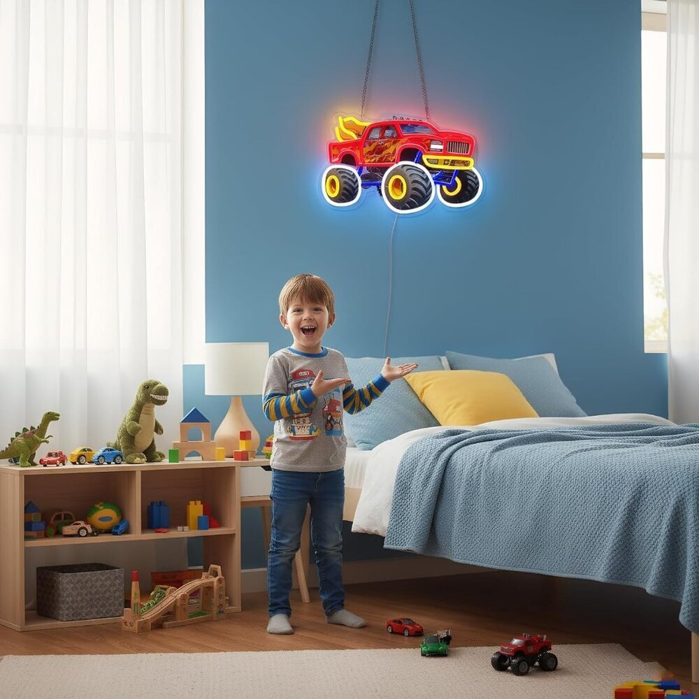 Red Monster Truck Neon Wall Decor - Picture 8 of 8